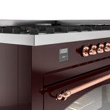 Nostalgie II 60 Inch Dual Fuel Natural Gas Freestanding Range in Burgundy with Copper Trim