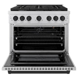 ZLINE Autograph Edition 36 in. 5.2 cu. ft. Paramount Dual Fuel Range with 6 Burner Gas Cooktop and Electric Convection Oven in Stainless Steel with Matte Black Accents (SDRZ-36-MB)