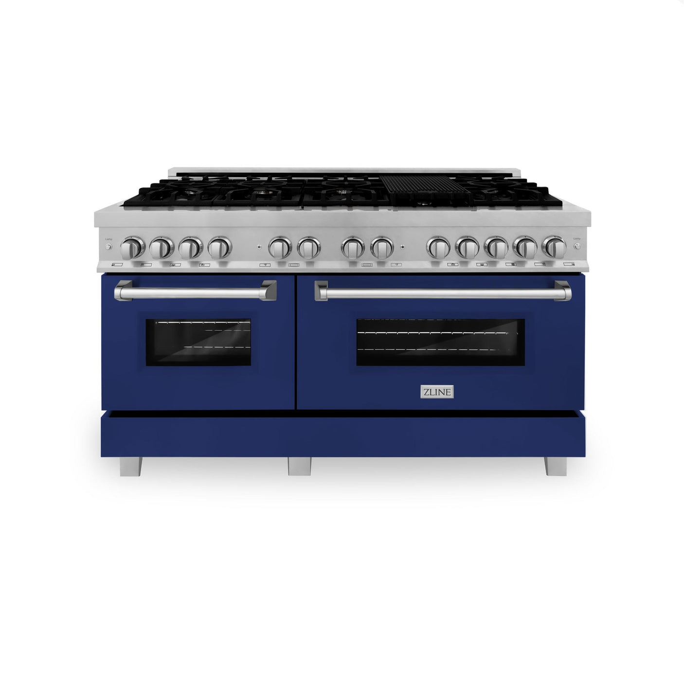 ZLINE 60 in. 7.4 cu. ft. Dual Fuel Range with Gas Stove and Electric Oven in DuraSnow Stainless Steel and Colored Door Options (RAS-60) [Color: DuraSnow Stainless Steel with Blue Gloss Door]