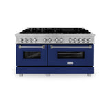 ZLINE 60 in. 7.4 cu. ft. Dual Fuel Range with Gas Stove and Electric Oven in DuraSnow Stainless Steel and Colored Door Options (RAS-60) [Color: DuraSnow Stainless Steel with Blue Gloss Door]