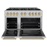 ZLINE Autograph Edition 48 in. 6.7 cu. ft. Select Double Oven Gas Range with 8 Burner Cooktop in DuraSnow' Stainless Steel and Champagne Bronze Accents (HGRSZ-48-CB)