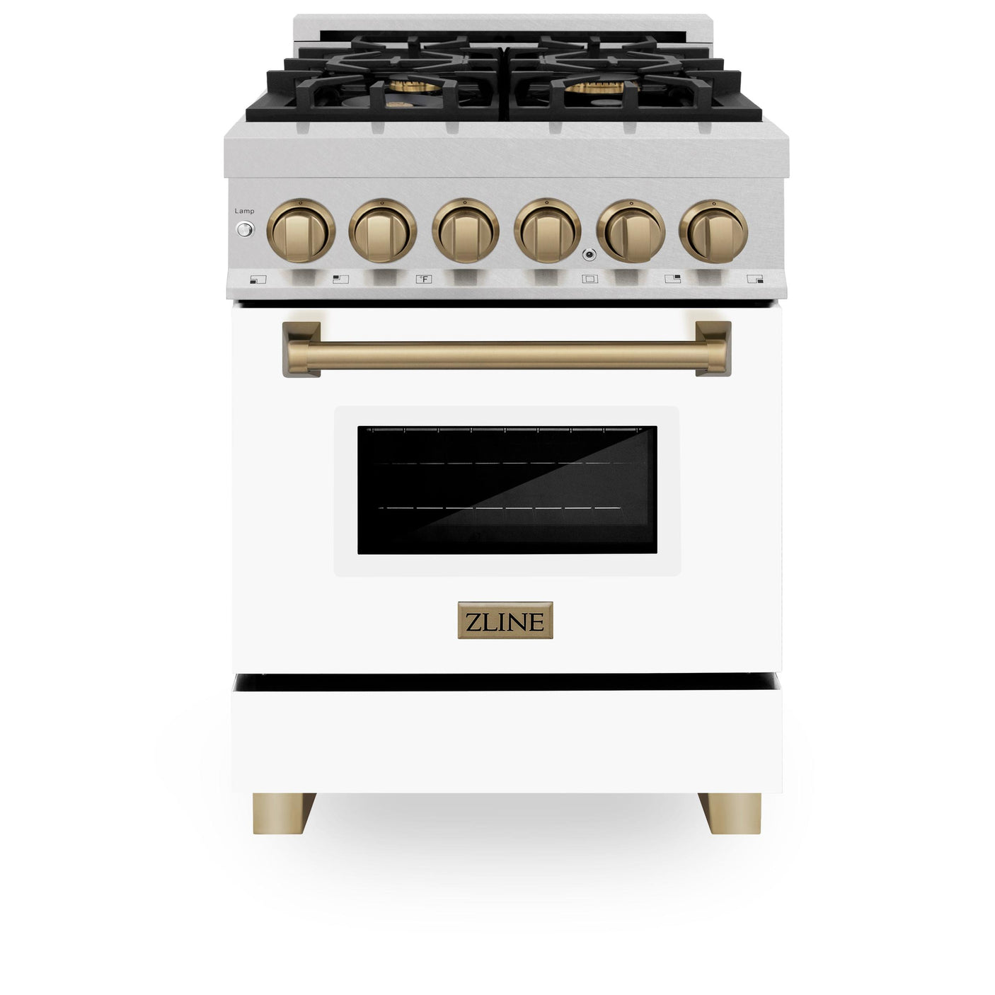 ZLINE Autograph Edition 24" 2.8 cu. ft. Dual Fuel Range with Gas Stove and Electric Oven in DuraSnow Stainless Steel with White Matte Door and Accents (RASZ-WM-24) [Color: Champagne Bronze]