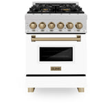 ZLINE Autograph Edition 24" 2.8 cu. ft. Dual Fuel Range with Gas Stove and Electric Oven in DuraSnow Stainless Steel with White Matte Door and Accents (RASZ-WM-24) [Color: Champagne Bronze]