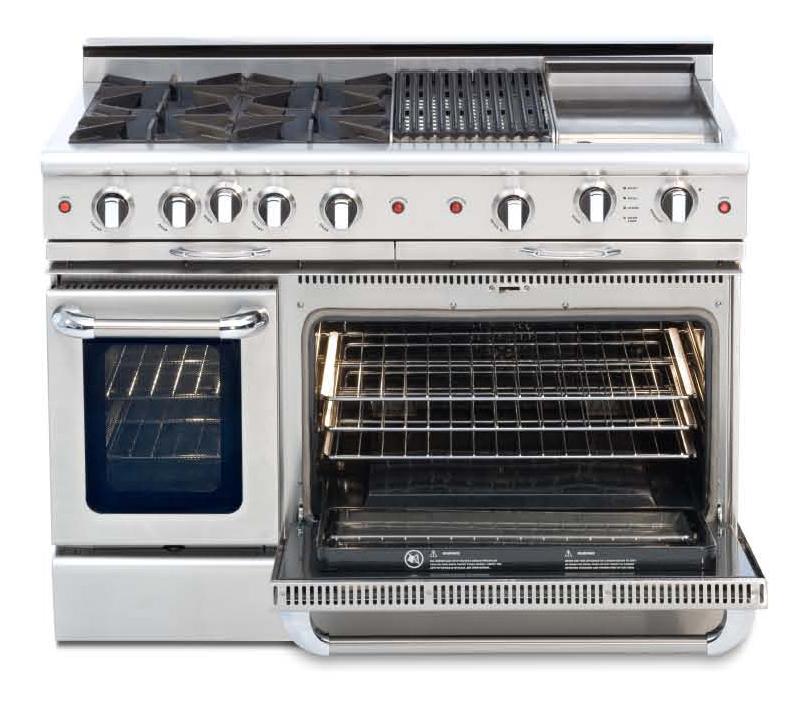 48" four open top burner gas self-clean range w/ 24? Thermo-Griddle+ convection oven - NG