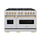 ZLINE Autograph Edition 48 in. 6.7 cu. ft. Classic Double Oven Dual Fuel Range with 8 Burner Gas Cooktop in Stainless Steel and Champagne Bronze Accents (CDRZ-48-CB)