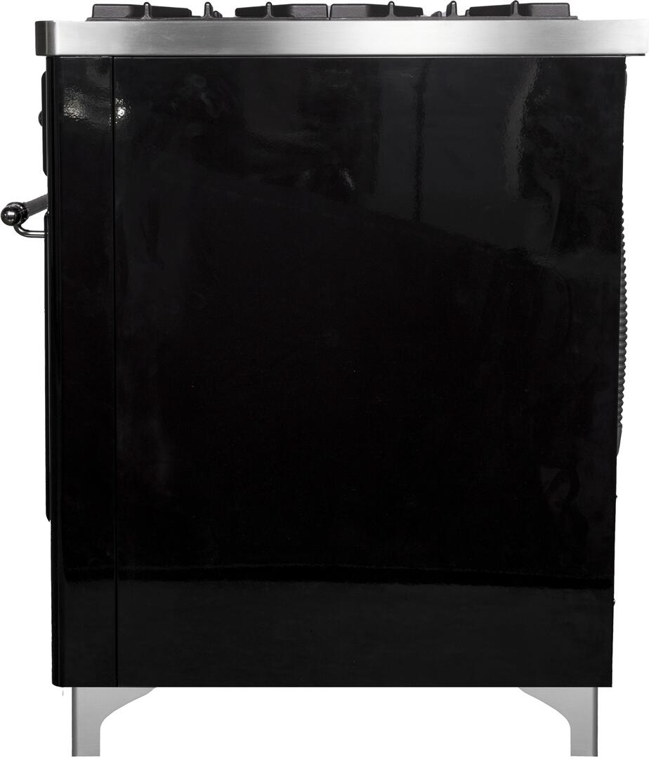 Majestic II 40 Inch Dual Fuel Natural Gas Freestanding Range in Glossy Black with Chrome Trim