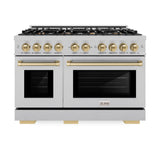 ZLINE Autograph Edition 48 in. 6.7 cu. ft. Select Double Oven Dual Fuel Range with 8 Burner Gas Cooktop in DuraSnow' Stainless Steel and Champagne Bronze Accents (HDRSZ-48-CB)