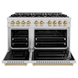 ZLINE Autograph Edition 48 in. 6.7 cu. ft. Classic Double Oven Dual Fuel Range with 8 Burner Gas Cooktop in Stainless Steel and Champagne Bronze Accents (CDRZ-48-CB)