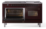 Nostalgie II 60 Inch Dual Fuel Liquid Propane Freestanding Range in Burgundy with Bronze Trim