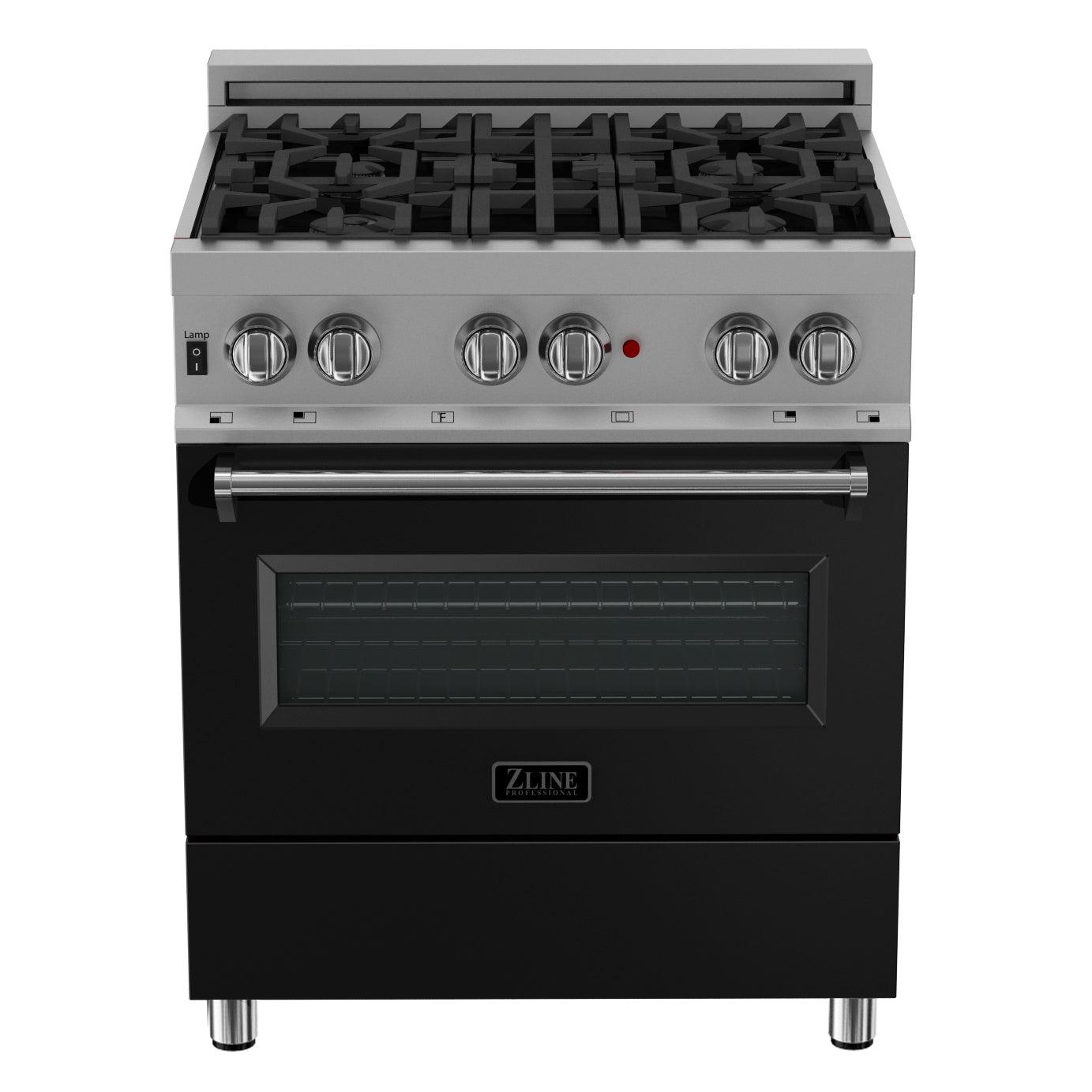 ZLINE 30 in. 4.0 cu. ft. Dual Fuel Range with Gas Stove and Electric Oven in All DuraSnow Stainless Steel with Color Door Options (RAS-SN-30) [Color: Black Matte]