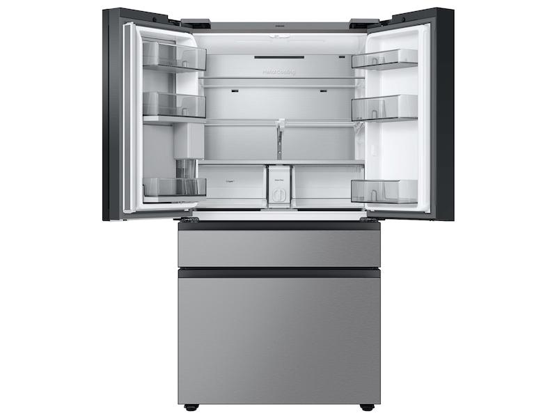 Bespoke Counter Depth 4-Door French Door Refrigerator (23 cu. ft.) - in Charcoal Glass Top and Family Hub™ Panels with Stainless Steel Middle and Bottom Panels