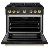 ZLINE Autograph Edition 36 in. 5.2 cu. ft. 6 Burner Gas Range with Convection Gas Oven in Black Stainless Steel and Polished Gold Accents (SGRBZ-36-G)