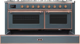 Majestic II 60 Inch Dual Fuel Liquid Propane Freestanding Range in Blue Grey with Copper Trim