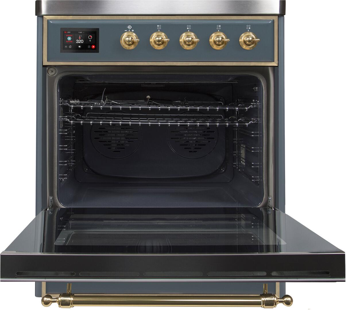 Majestic II 30 Inch Electric Freestanding Range in Blue Grey with Brass Trim