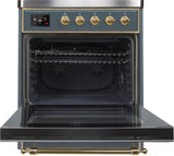 Majestic II 30 Inch Electric Freestanding Range in Blue Grey with Brass Trim