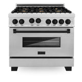 ZLINE Autograph Edition 36" 4.6 cu. ft. Range with Gas Stove and Gas Oven in DuraSnow® Stainless Steel with Accents (RGSZ-SN-36) [Color: Matte Black]