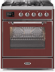 Majestic II 30 Inch Dual Fuel Natural Gas Freestanding Range in Burgundy with Chrome Trim