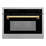 ZLINE Autograph Edition 24" 1.6 cu ft. Built-in Convection Microwave Oven in Fingerprint Resistant Stainless Steel with Polished Gold Accents (MWOZ-24-SS-G)