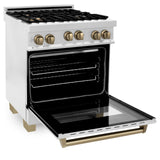 ZLINE 30" 4.0 cu. ft. Range with Gas Stove and Gas Oven in DuraSnow® Stainless Steel with Accents (RGSZ-SN-30) [Accent: Champagne Bronze]