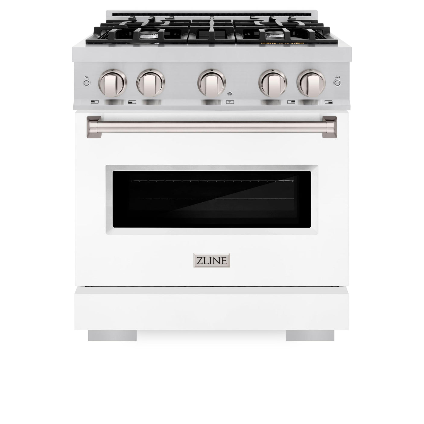 ZLINE 30 in. 4.2 cu. ft. Classic Gas Range with 4 Burner Cooktop and Convection Gas Oven in Stainless Steel with White Matte Door (CGR-WM-30)