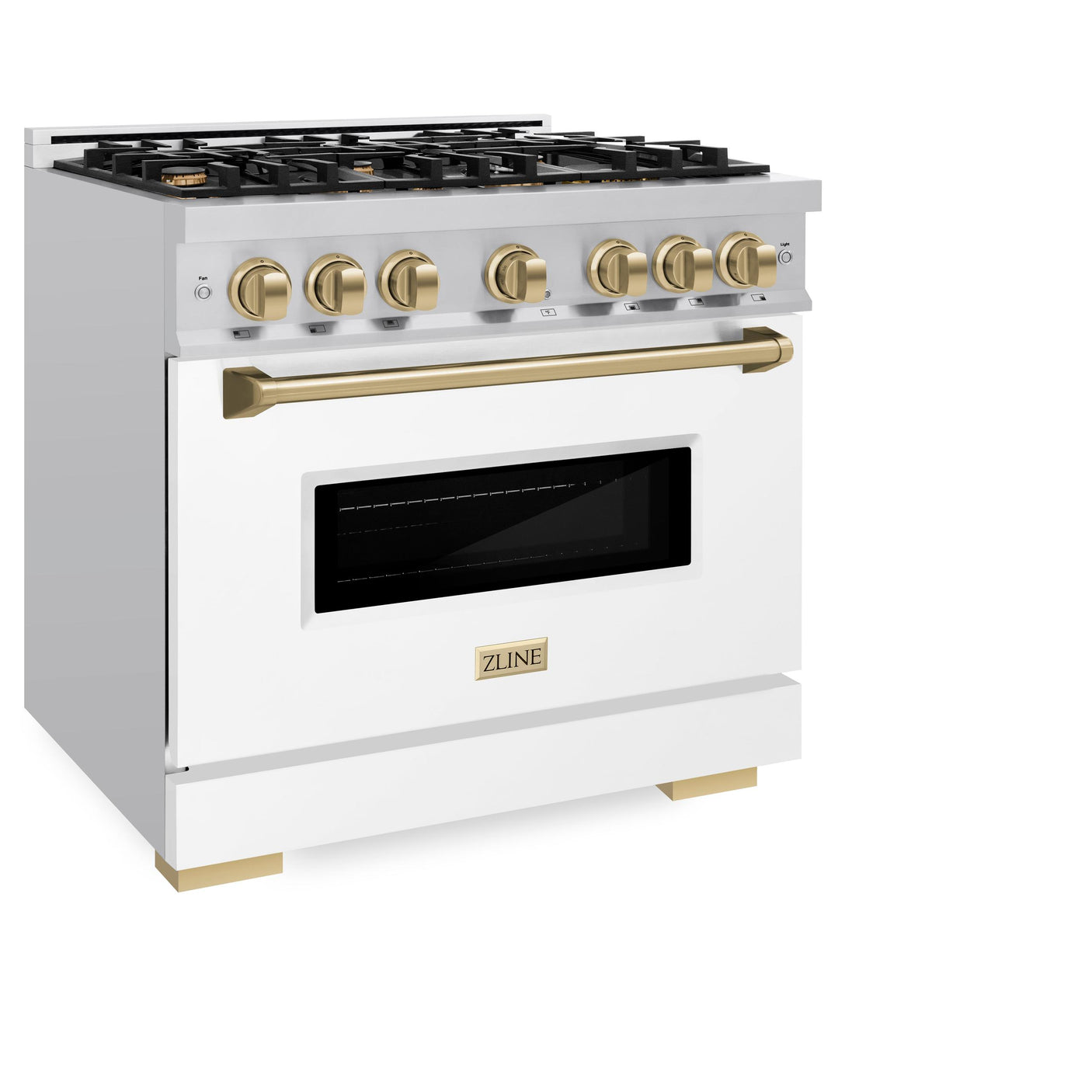 ZLINE Autograph Edition 36 in. 5.2 cu. ft. Classic Dual Fuel Range with 6 Burner Gas Cooktop and Electric Convection Oven in Stainless Steel with White Matte Door and Champagne Bronze Accents (CDRZ-WM-36-CB)