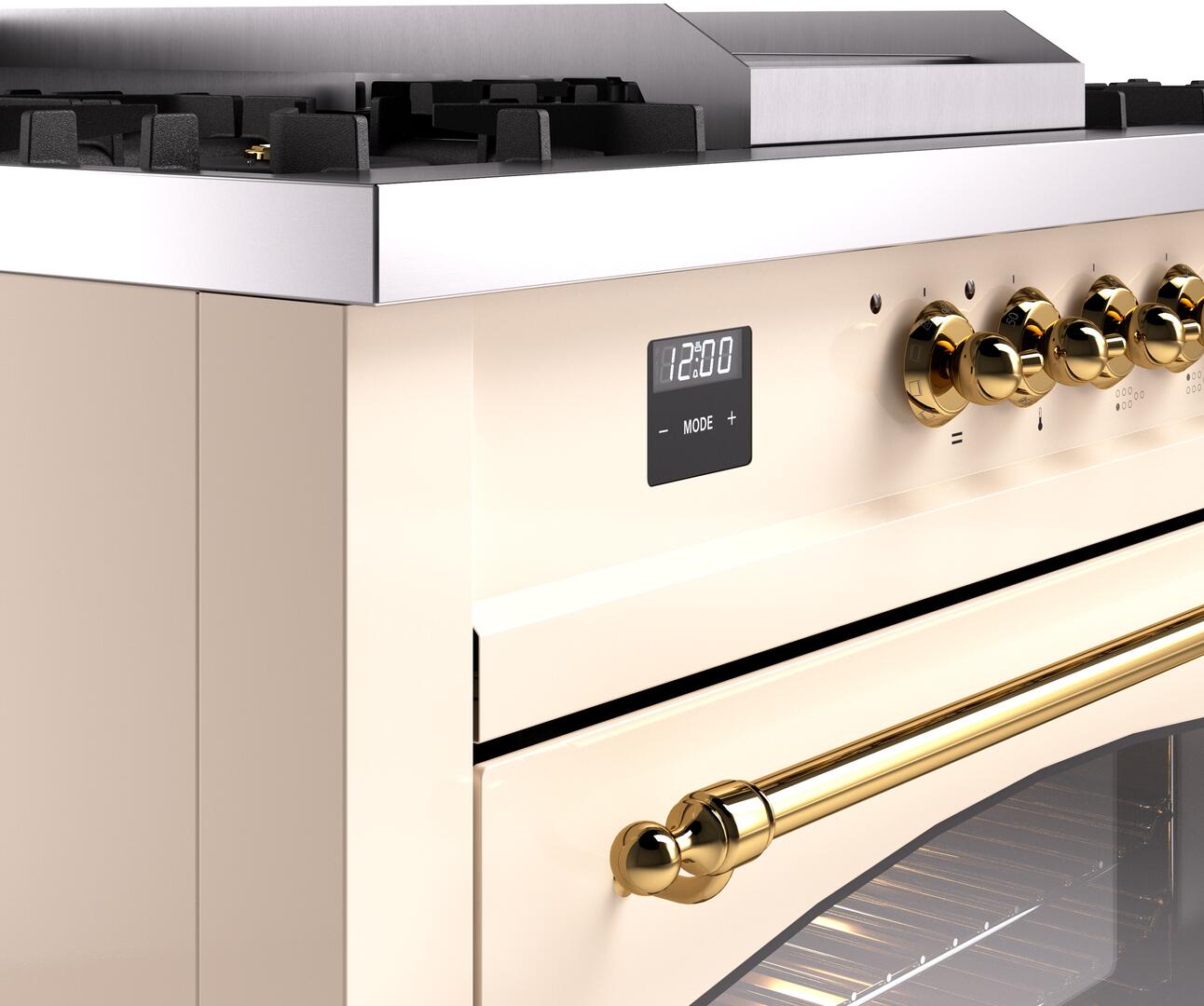 Nostalgie II 60 Inch Dual Fuel Natural Gas Freestanding Range in Antique White with Brass Trim