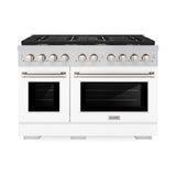 ZLINE 48 in. 6.7 cu. ft. Paramount Double Oven Dual Fuel Range with 8 Burner Gas Cooktop in Stainless Steel with White Matte Doors (SDR-WM-48)