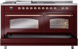 Nostalgie II 60 Inch Dual Fuel Liquid Propane Freestanding Range in Burgundy with Copper Trim