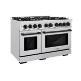 ZLINE Autograph Edition 48 in. 6.7 cu. ft. Select Double Oven Gas Range with 8 Burner Cooktop in DuraSnow' Stainless Steel and Matte Black Accents (HGRSZ-48-MB)