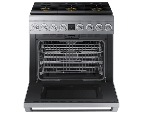 Transitional 36" Dual-Fuel Range, Silver Stainless Steel, Natural Gas/Liquid Propan