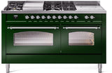 Nostalgie II 60 Inch Dual Fuel Natural Gas Freestanding Range in Emerald Green with Chrome Trim