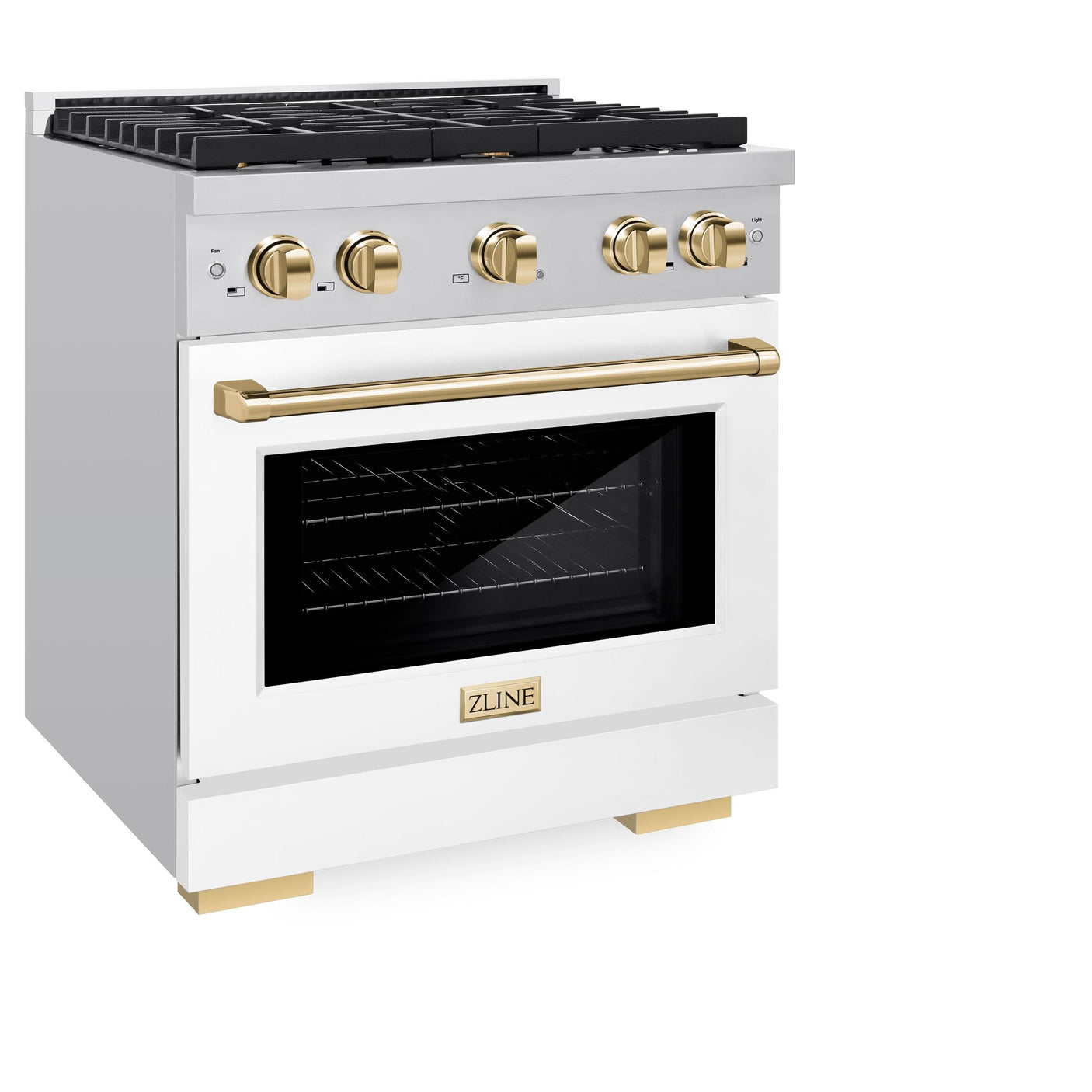 ZLINE Autograph Edition 30 in. 4.2 cu. ft. Paramount Dual Fuel Range with 4 Burner Gas Cooktop and Electric Convection Oven in Stainless Steel with White Matte Door and Polished Gold Accents (SDRZ-WM-30-G)