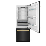 ZLINE 30" Autograph Edition 16.1 cu. ft. Built-in 2-Door Bottom Freezer Refrigerator with Internal Water and Ice Dispenser in Black Stainless Steel with Polished Gold Accents (RBIVZ-BS-30-G)