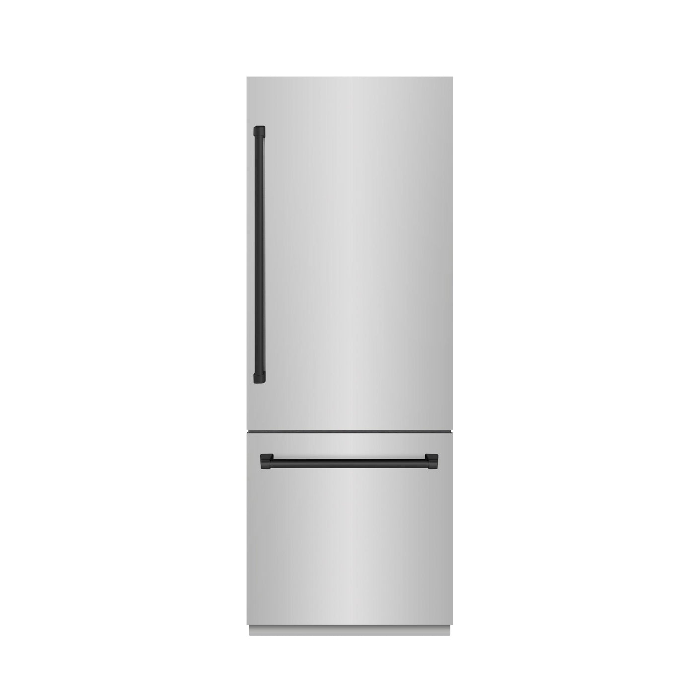 ZLINE Autograph Edition 30 in. 16.1 cu. ft. Built-In Bottom Freezer Refrigerator with Water Dispenser and Ice Maker in Stainless Steel with Graphite Gray Interior and Matte Black Accents (GRBIVZ-304-30MB)