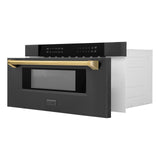 ZLINE Autograph Edition 30" 1.2 cu. ft. Built-in Microwave Drawer in Black Stainless Steel and Polished Gold Accents (MWDZ-30-BS-G)