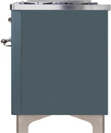 Majestic II 48 Inch Dual Fuel Natural Gas Freestanding Range in Blue Grey with Chrome Trim