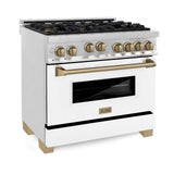 ZLINE Autograph Edition 36" 4.6 cu. ft. Range with Gas Stove and Gas Oven in Stainless Steel with White Matte Door and Accents (RGZ-WM-36) [Color: Gold]