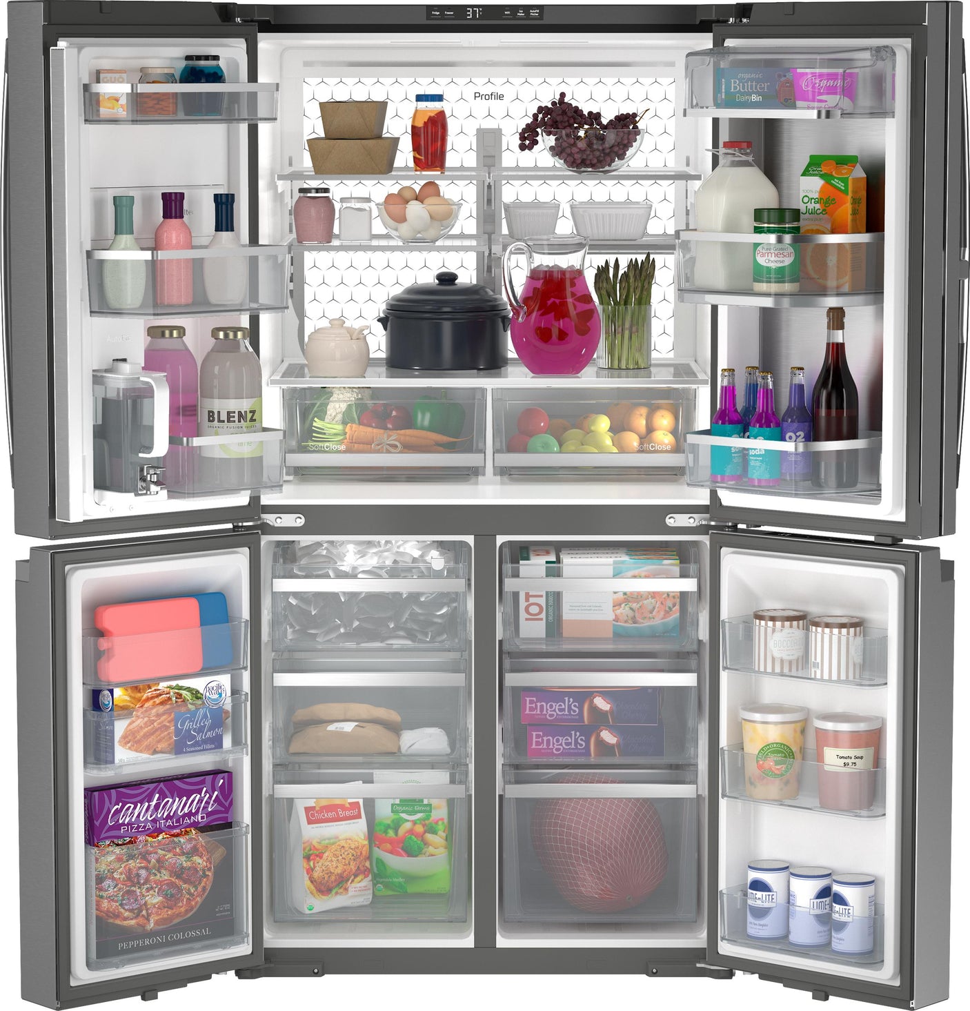 GE Profile™ ENERGY STAR® 28.4 Cu. Ft. Quad-Door Refrigerator with Dual-Dispense AutoFill Pitcher and Door in Door