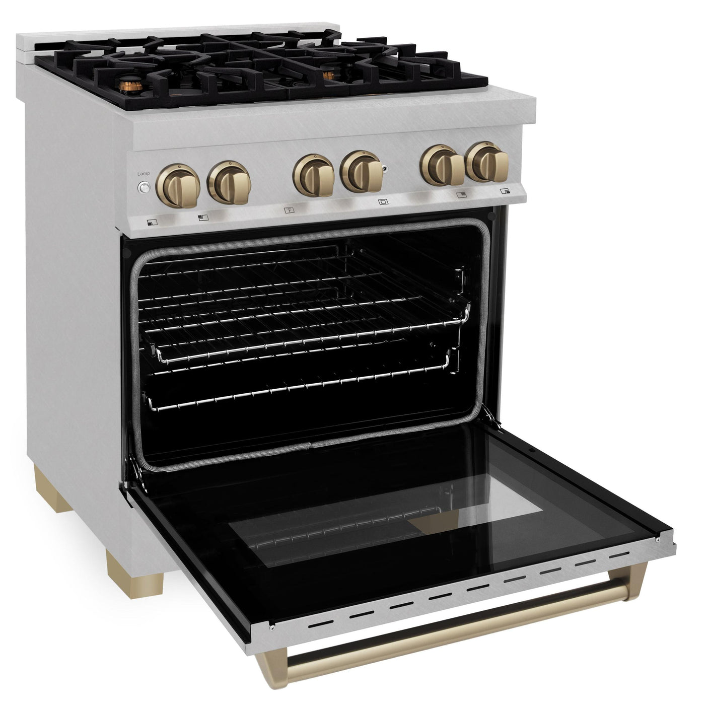 ZLINE Autograph Edition 30" 4.0 cu. ft. Dual Fuel Range with Gas Stove and Electric Oven in DuraSnow Stainless Steel with Accents (RASZ-SN-30) [Color: Champagne Bronze]