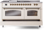 Nostalgie II 60 Inch Dual Fuel Natural Gas Freestanding Range in Antique White with Bronze Trim