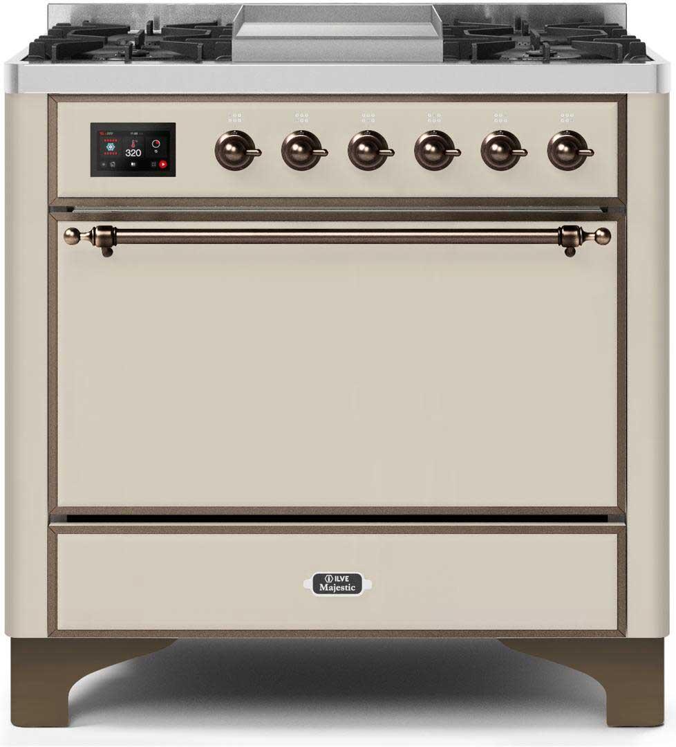 Majestic II 36 Inch Dual Fuel Liquid Propane Freestanding Range in Antique White with Bronze Trim