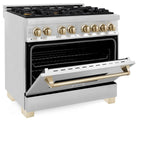 ZLINE Autograph Edition 36" 4.6 cu. ft. Dual Fuel Range with Gas Stove and Electric Oven in Stainless Steel with Accents (RAZ-36) [Color: Gold]