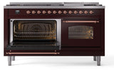 Nostalgie II 60 Inch Dual Fuel Natural Gas Freestanding Range in Burgundy with Copper Trim