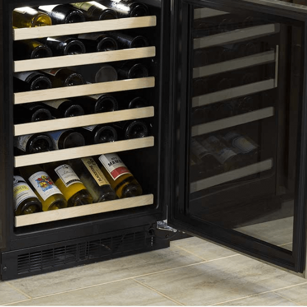 24-In Built-In High-Efficiency Single Zone Wine Refrigerator With Display Rack with Door Style - Stainless Steel Frame Glass