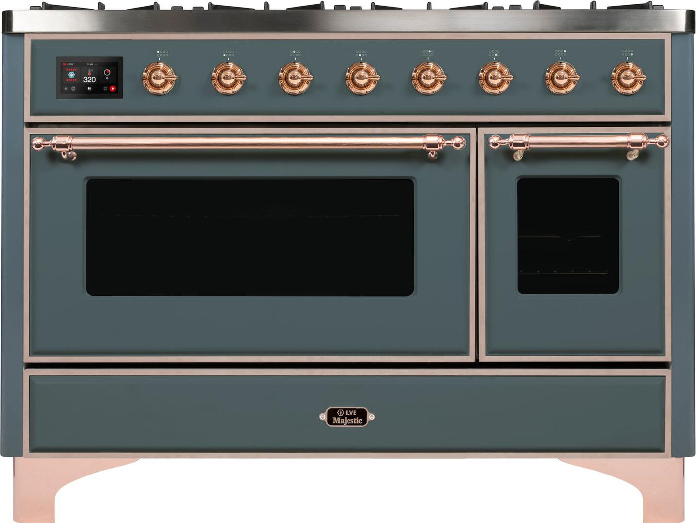 Majestic II 48 Inch Dual Fuel Liquid Propane Freestanding Range in Blue Grey with Copper Trim