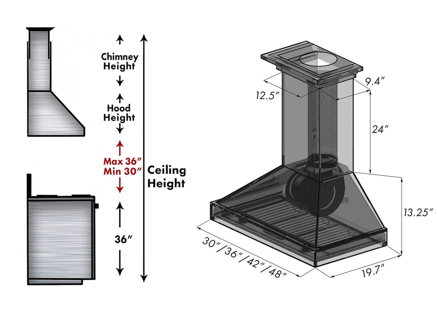 ZLINE Unfinished Wooden Wall Mount Range Hood - Includes Remote Motor (KBUF-RS) [Size: 36 Inch]