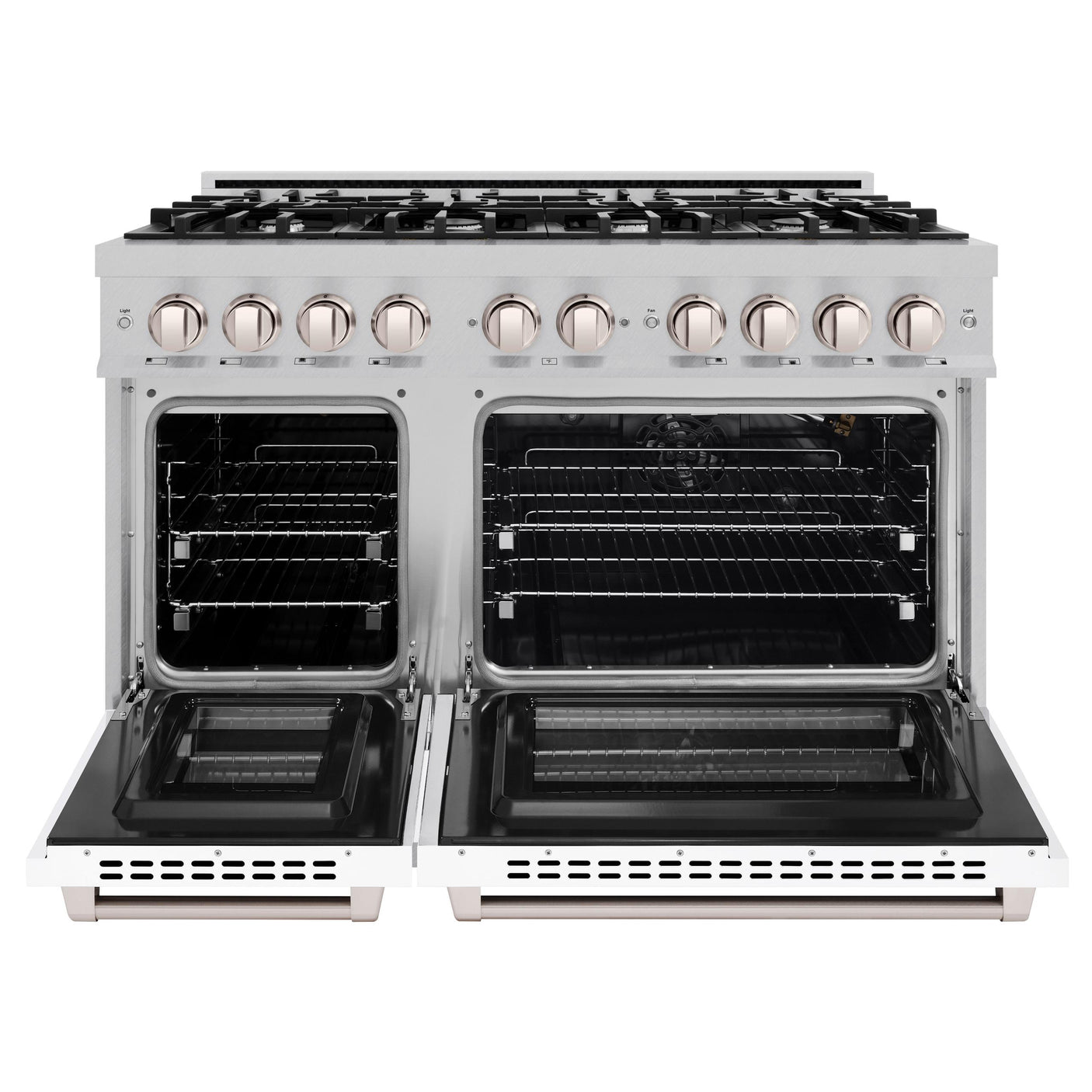 ZLINE 48 in. 6.7 cu. ft. Select Double Oven Gas Range with 8 Burner Cooktop in DuraSnow' Stainless Steel with White Matte Doors (HGRS-WM-48)