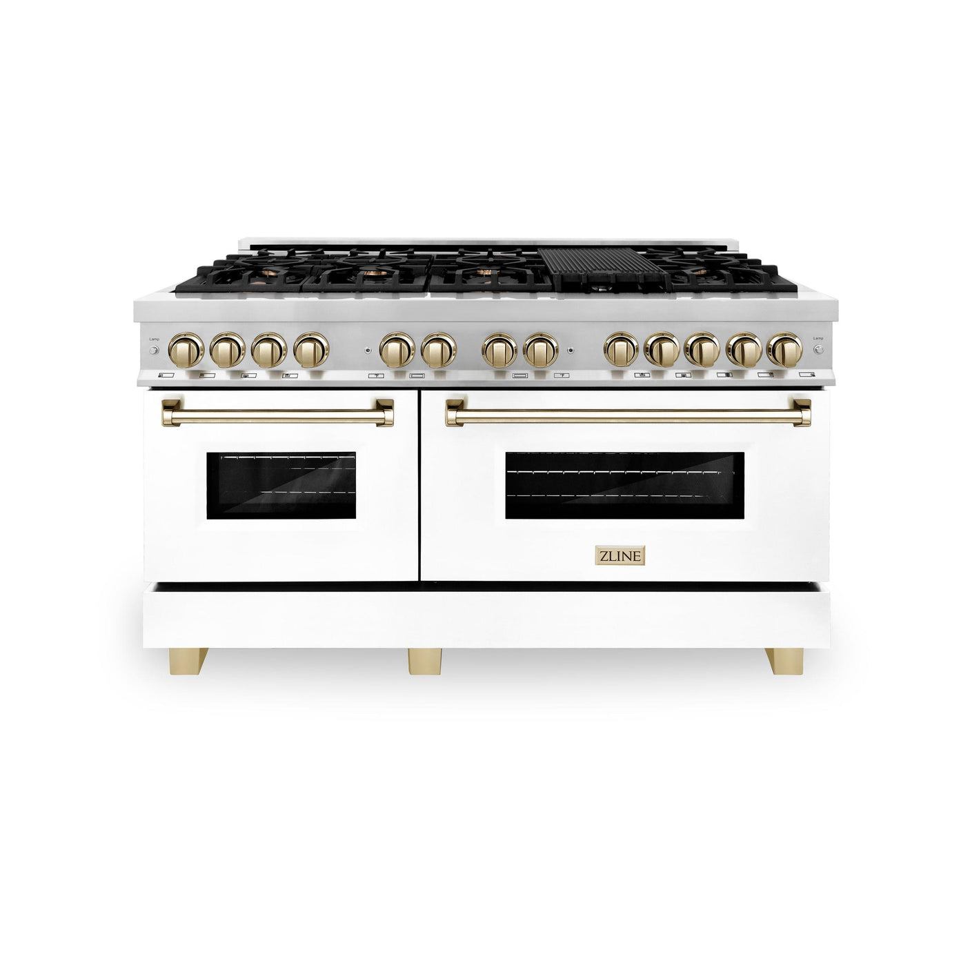 ZLINE Autograph Edition 60" 7.4 cu. ft. Dual Fuel Range with Gas Stove and Electric Oven in Stainless Steel with White Matte Door and Accents (RAZ-WM-60) [Color: Gold]