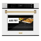 ZLINE 30 in. Autograph Edition Professional True Convection Single Wall Oven with Air Fry and Self Clean in DuraSnow' Stainless Steel with White Matte Door and Champagne Bronze Handle (WASSZ-WM-30-CB)