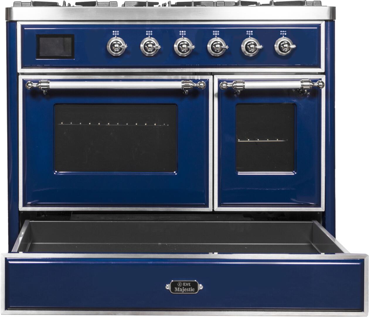 Majestic II 40 Inch Dual Fuel Natural Gas Freestanding Range in Blue with Chrome Trim